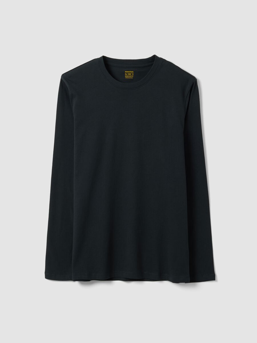 Black long-sleeve crew-neck T-shirt in 100% organic cotton_0