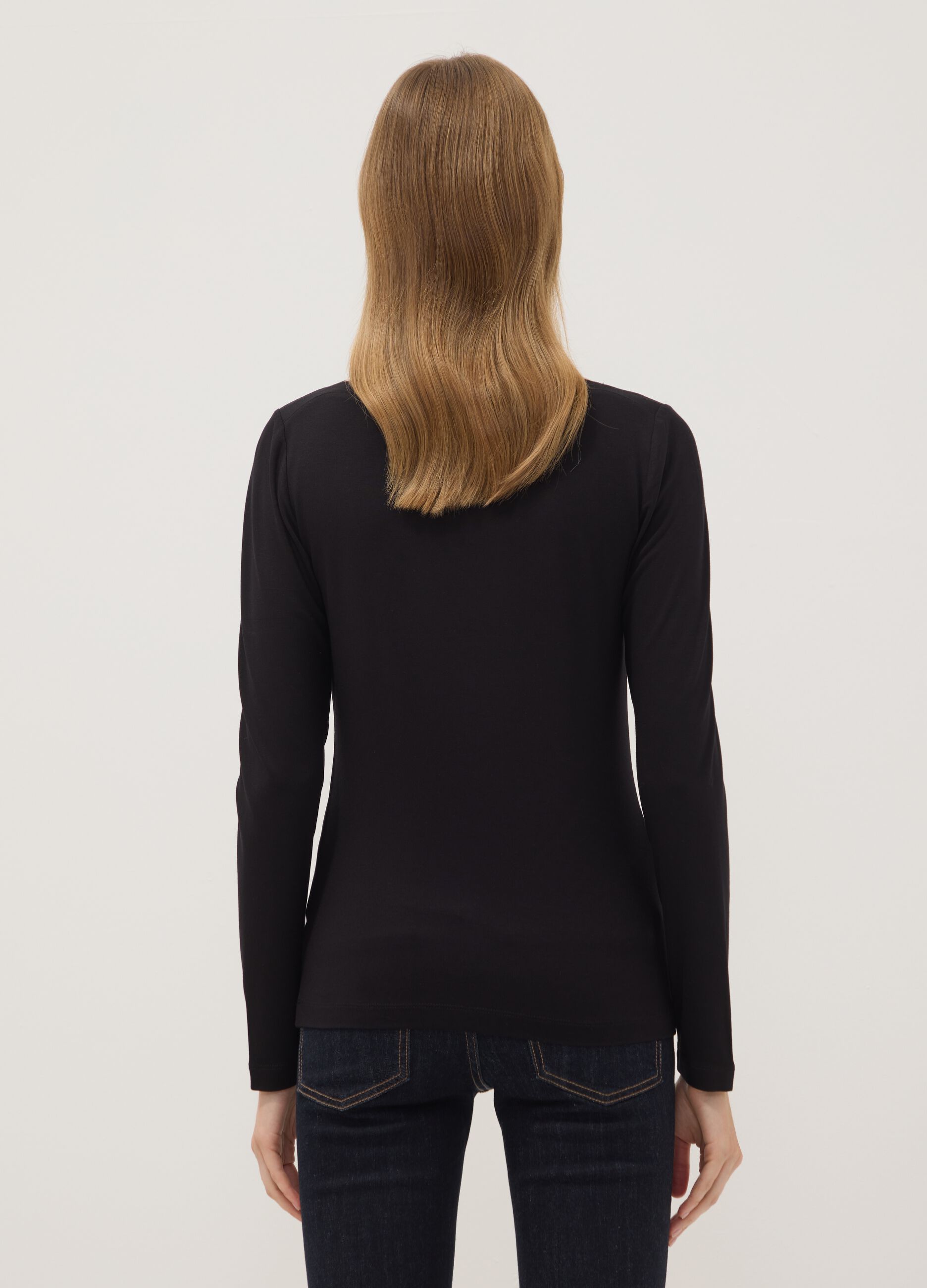 Black stretch viscose slim-fit T-shirt