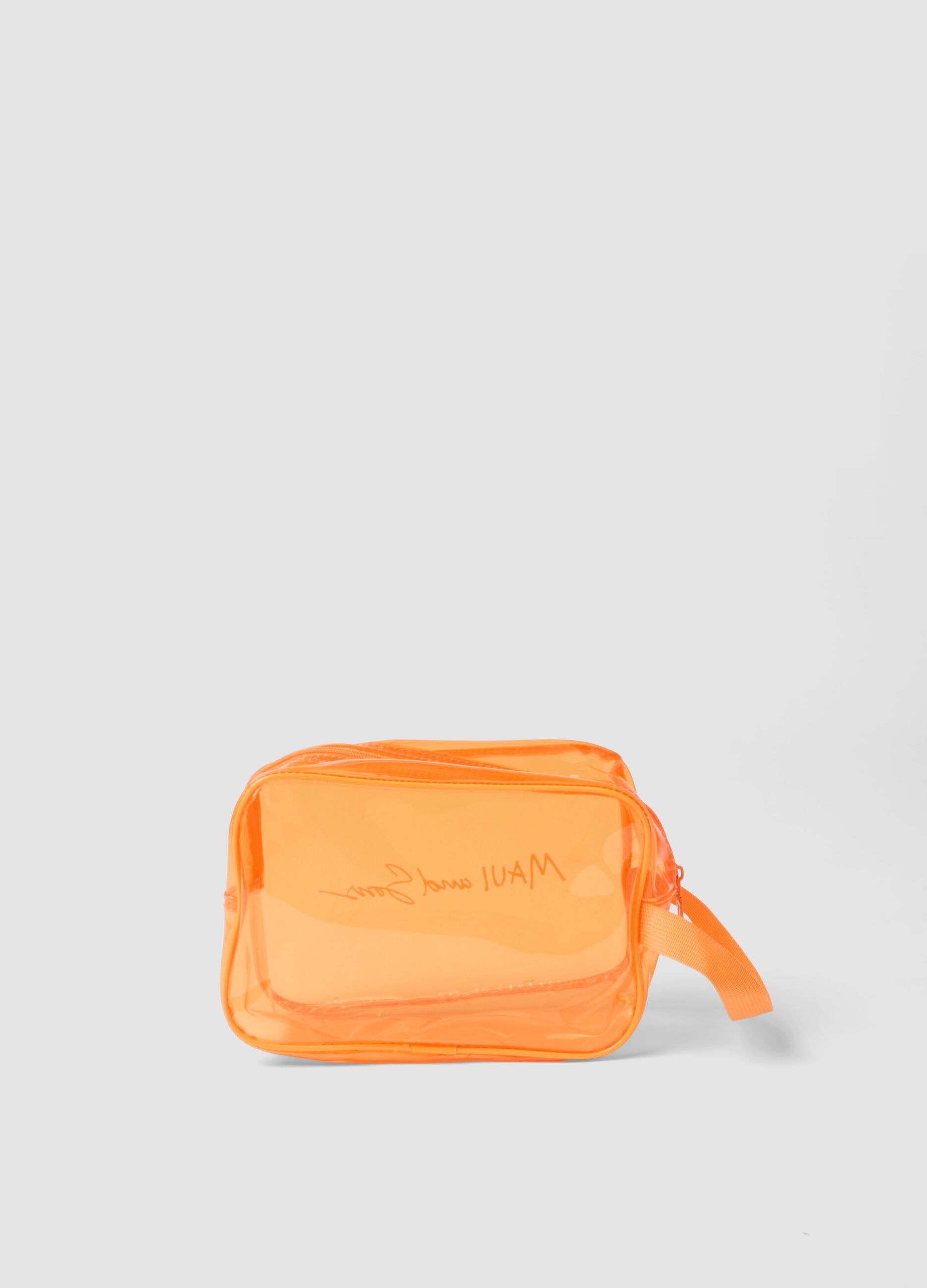Orange toiletry bag with zip closure
