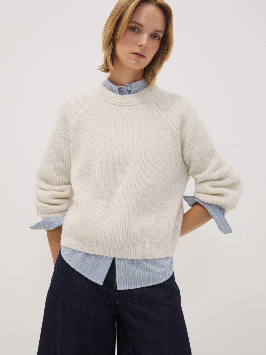 Beige ribbed wool-blend crew-neck jumper_1
