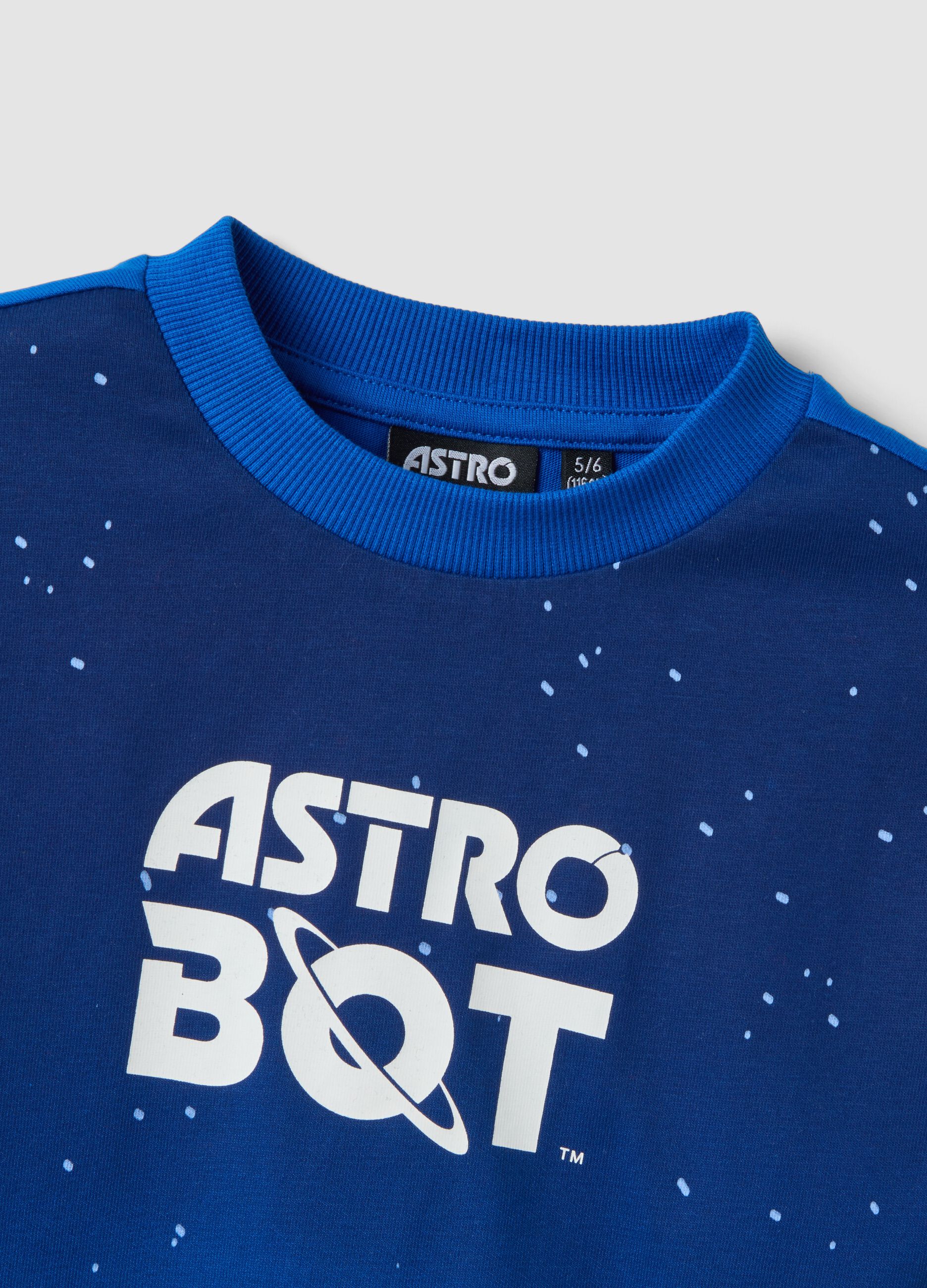 Blue pure cotton Astro Bot print T-shirt, relaxed fit