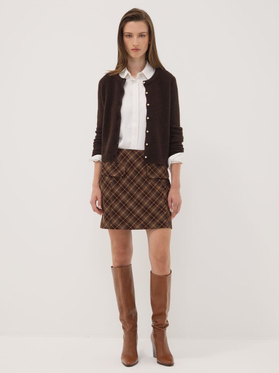 Brown stretch wool crew-neck cardigan, regular fit_1