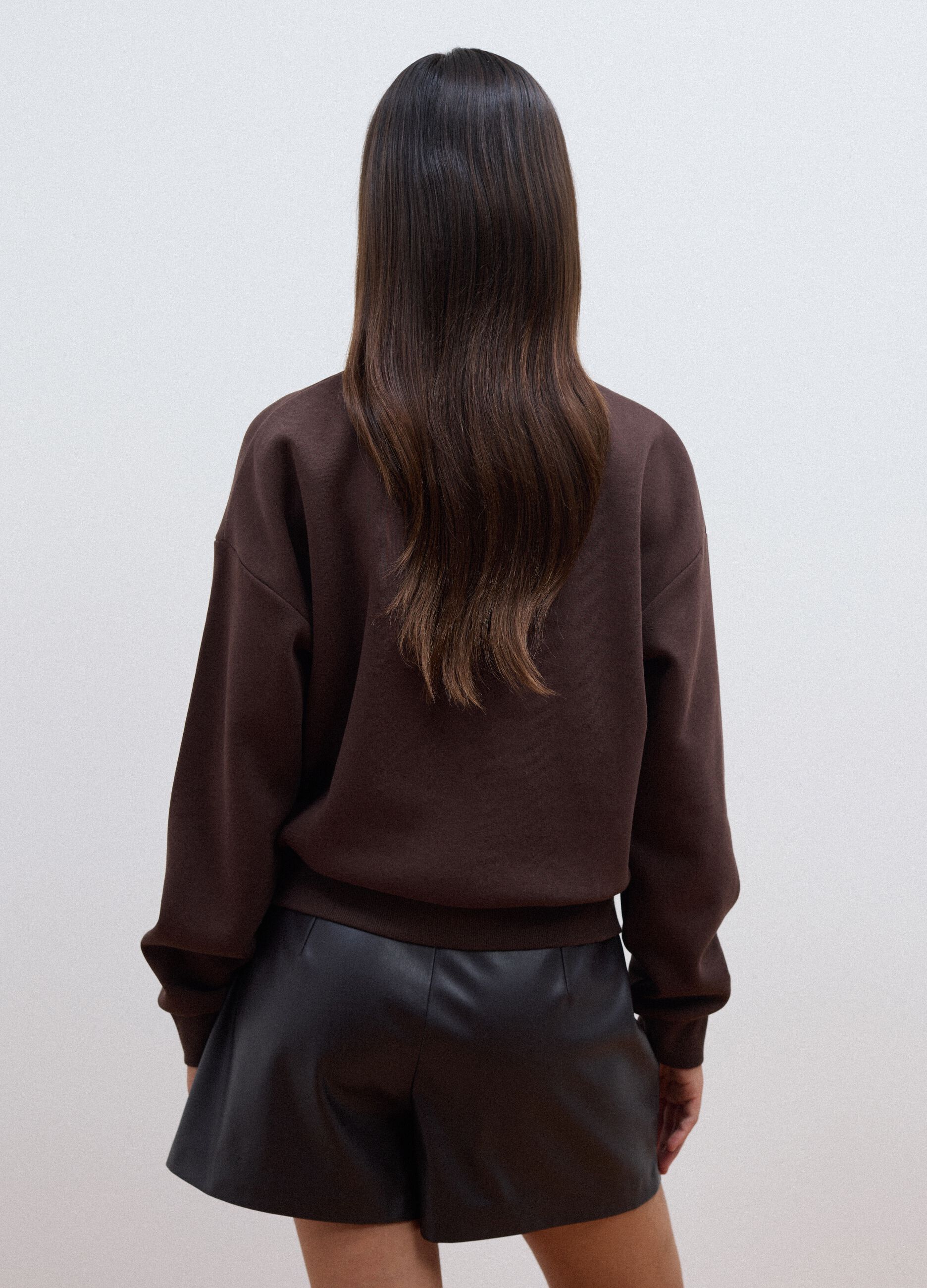 Brown cotton-blend crew-neck sweatshirt, regular fit