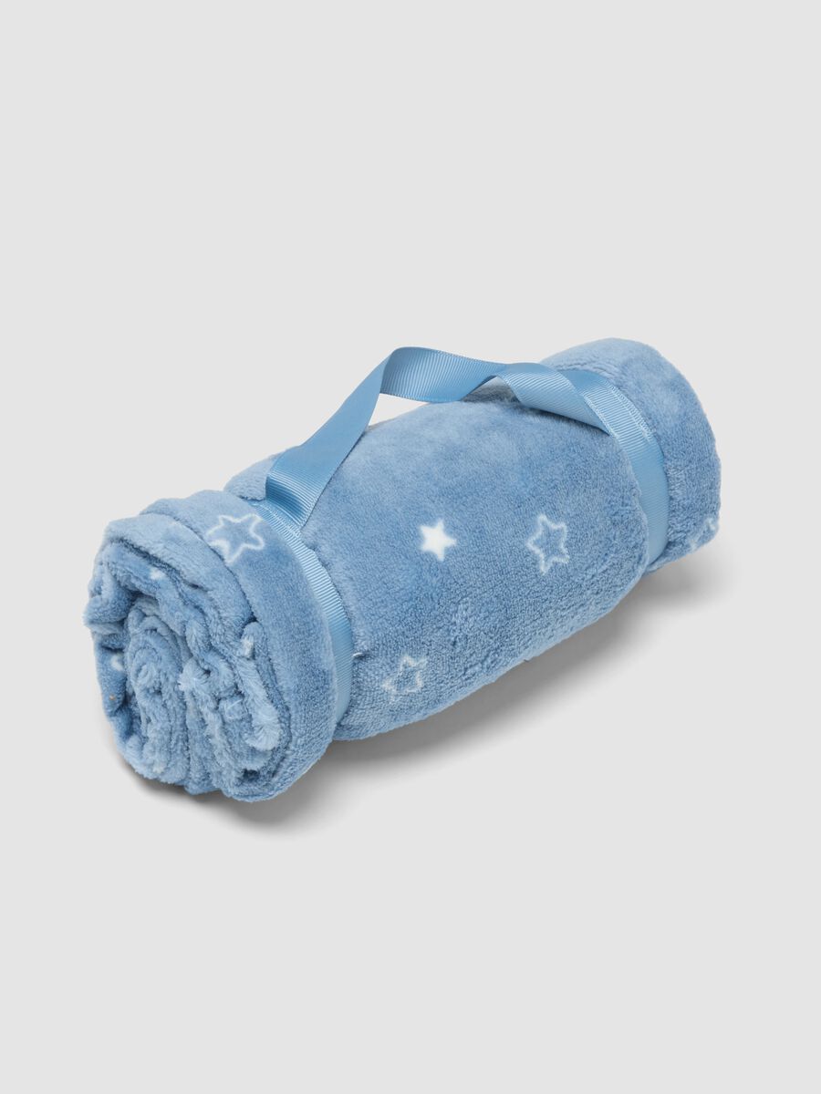 Blue star-print cot blanket with faux-fur feel_0