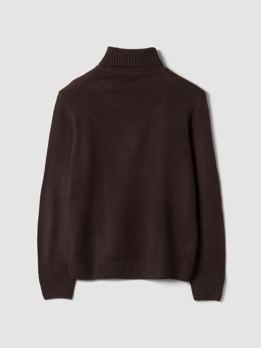 Brown regular-fit roll-neck jumper in jersey knit_2