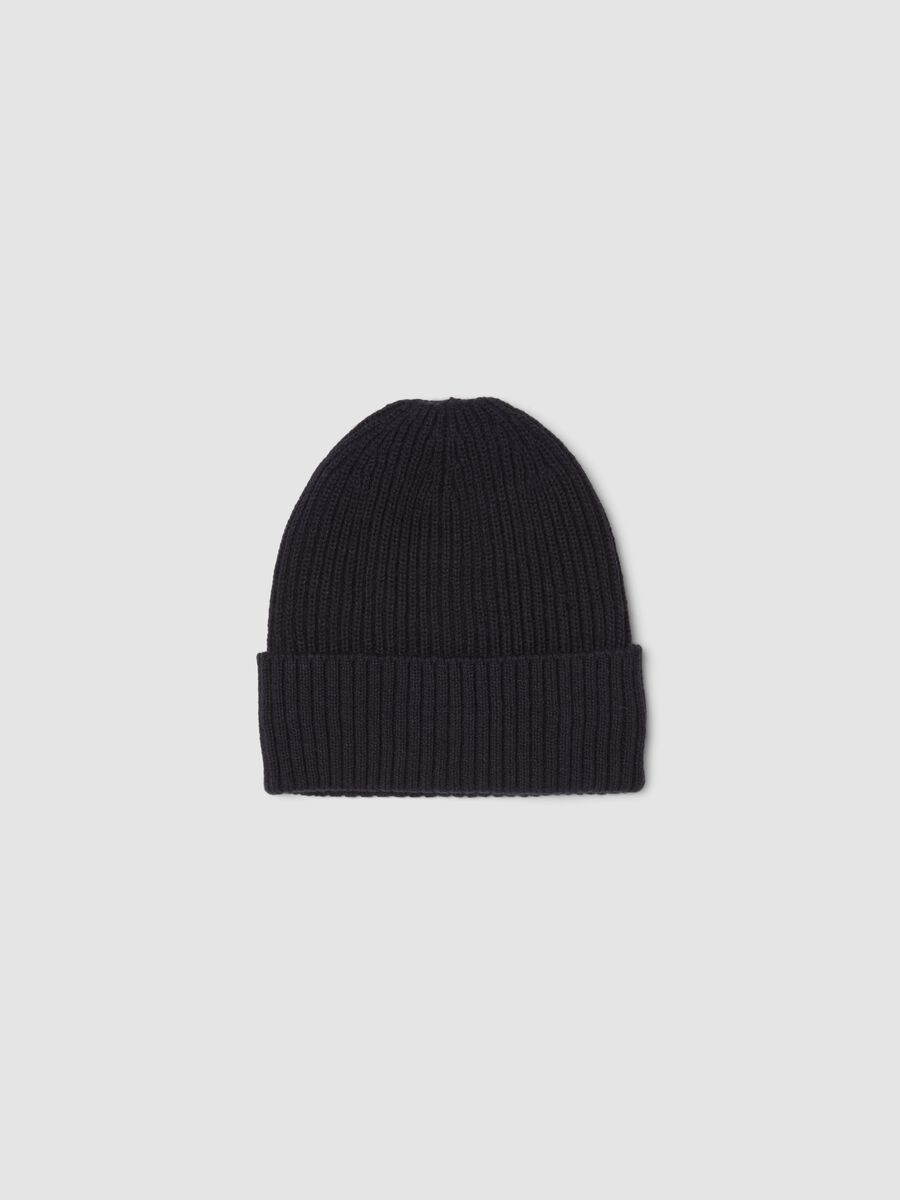 Blue knitted beanie with turn-up_0