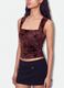 Red fitted stretch top with floral print_1