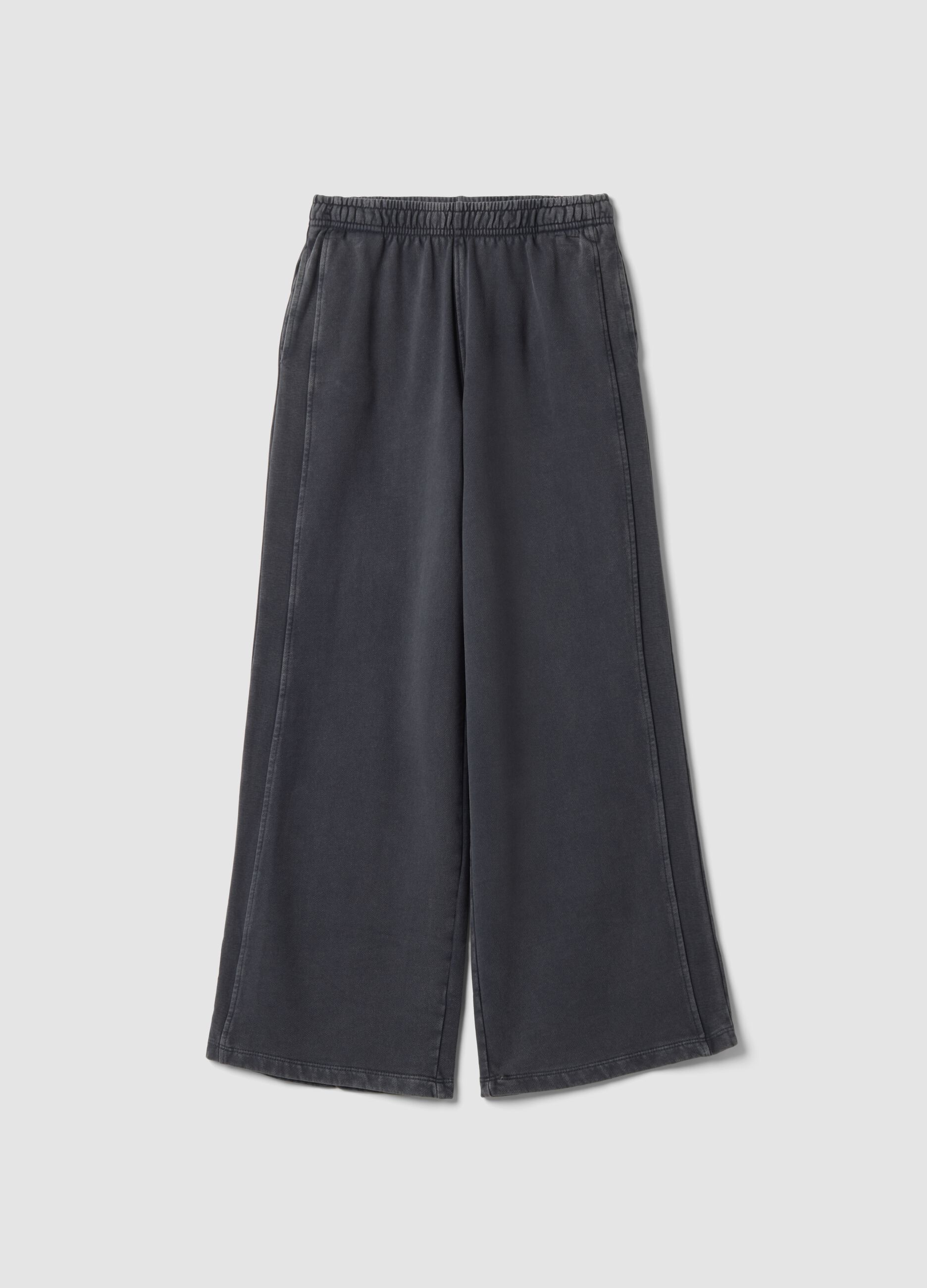 Grey wide-leg trousers in pure cotton