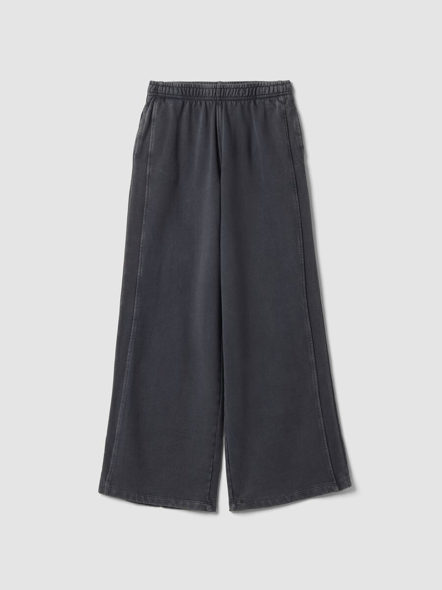 Grey wide-leg trousers in pure cotton_0