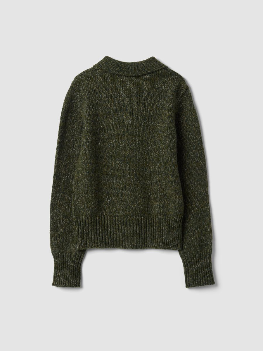 Cardigan verde in misto lana con colletto polo_6