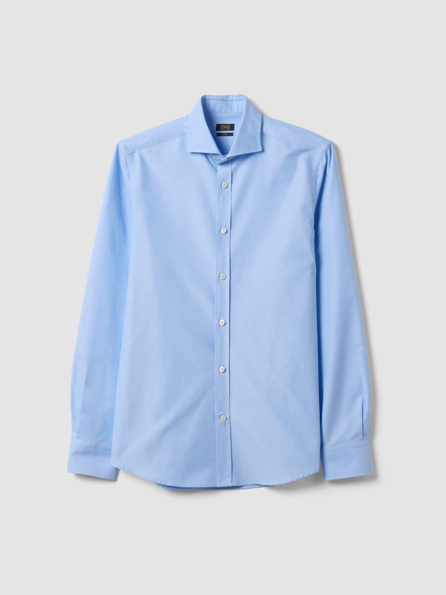 Light blue pure cotton Oxford shirt with cutaway collar, slim fit_0