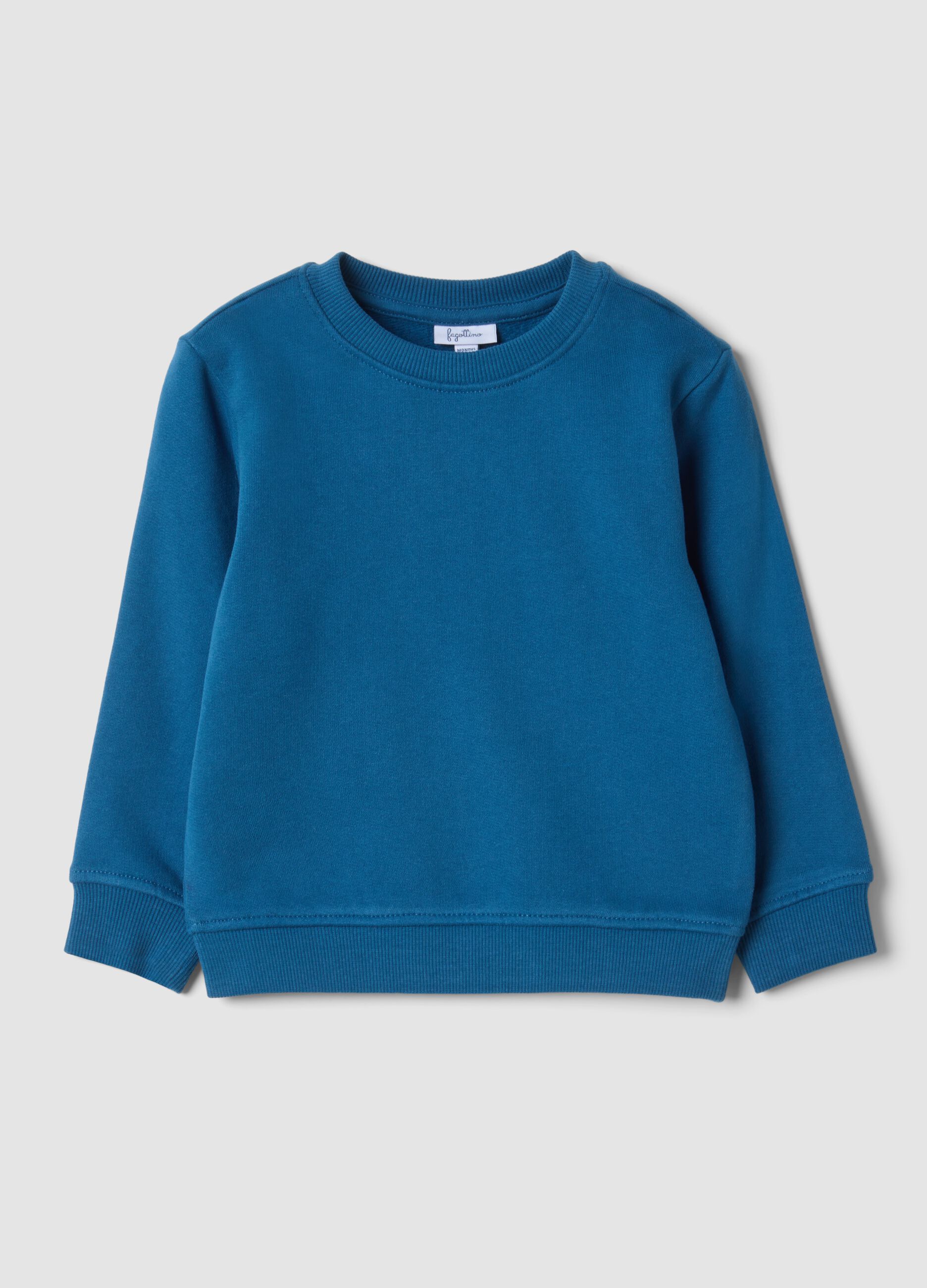 Blue crew-neck sweatshirt in pure organic cotton