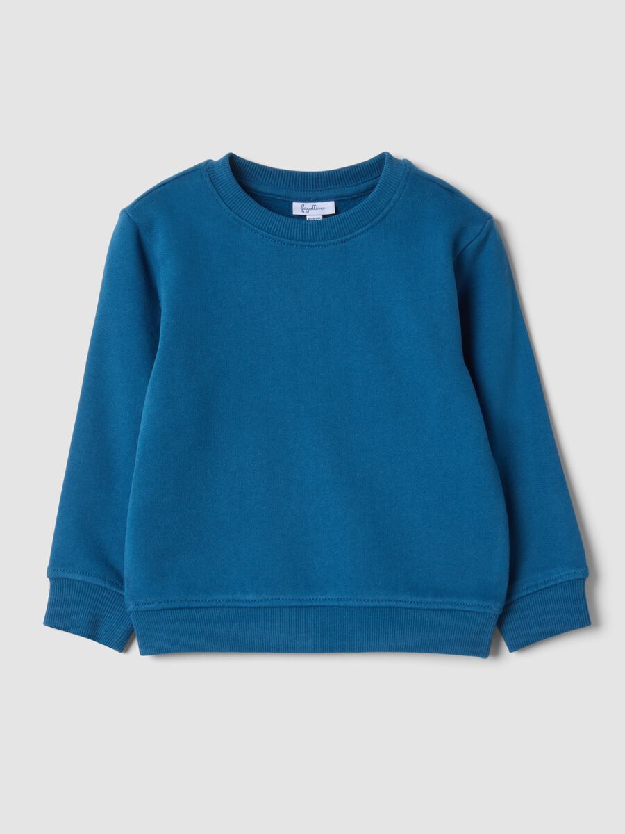 Blue crew-neck sweatshirt in pure organic cotton_0