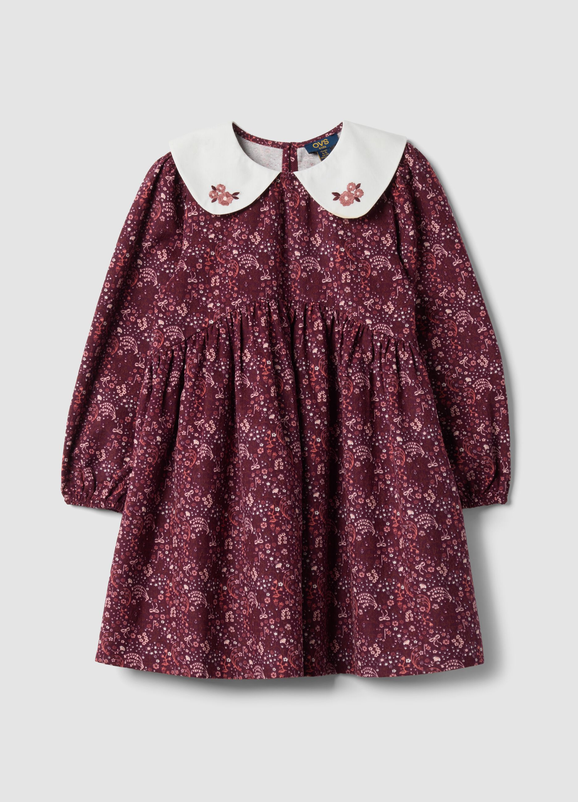 Burgundy red crew-neck pure cotton dress, regular fit