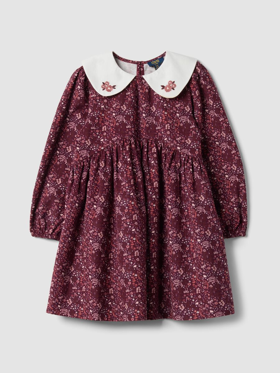 Burgundy red crew-neck pure cotton dress, regular fit_0