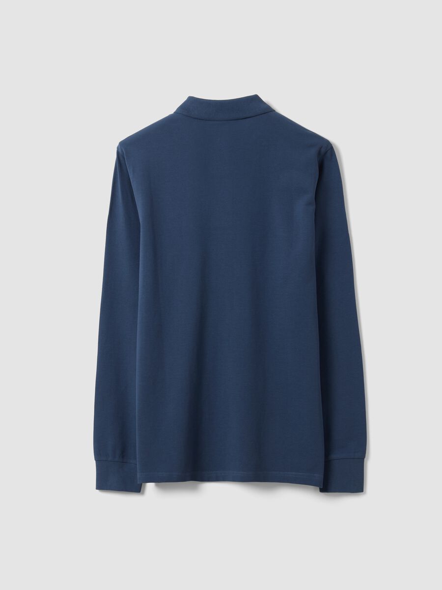 Blue long-sleeve organic cotton piqu&eacute; polo shirt, regular fit_2