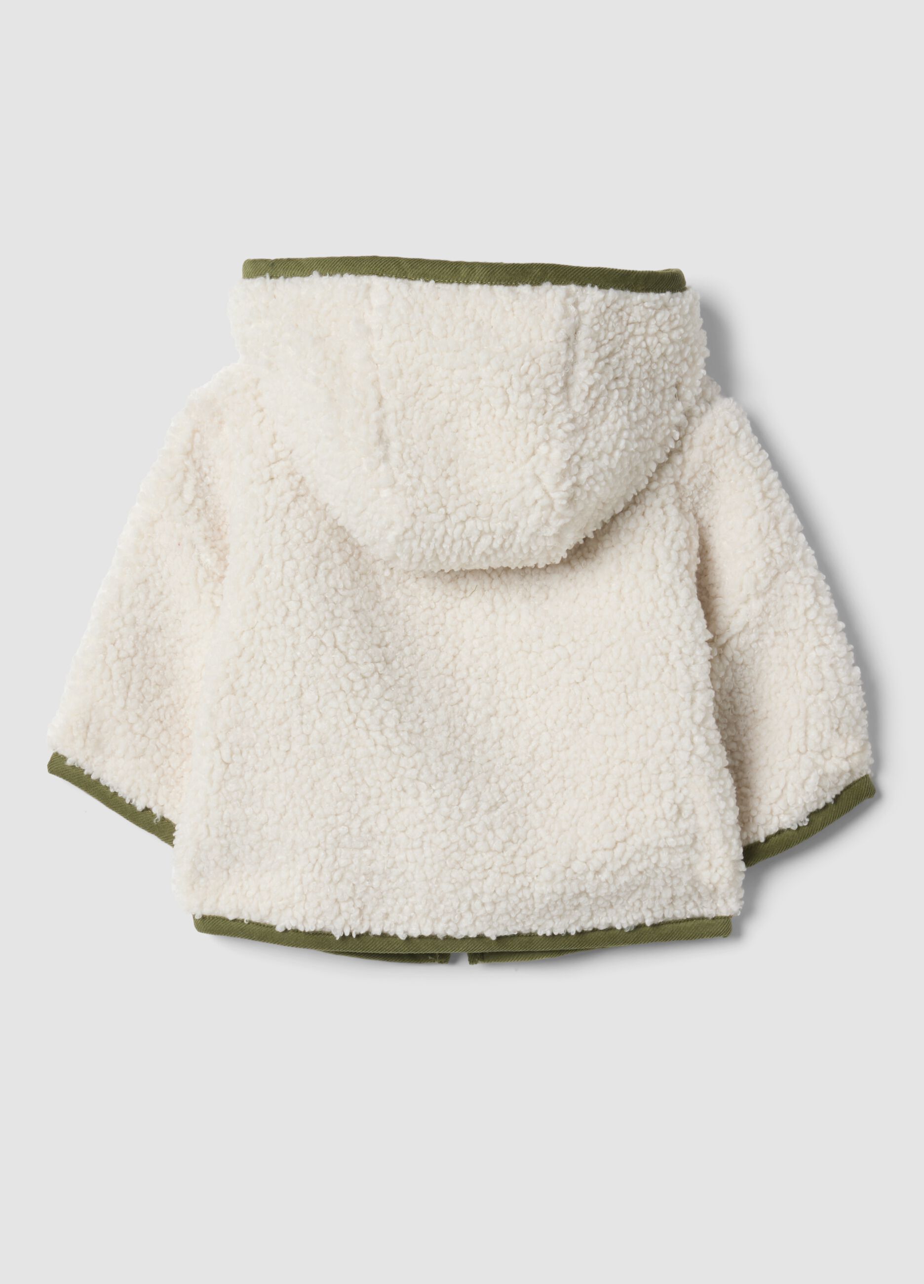 White padded teddy jacket with hood and zip