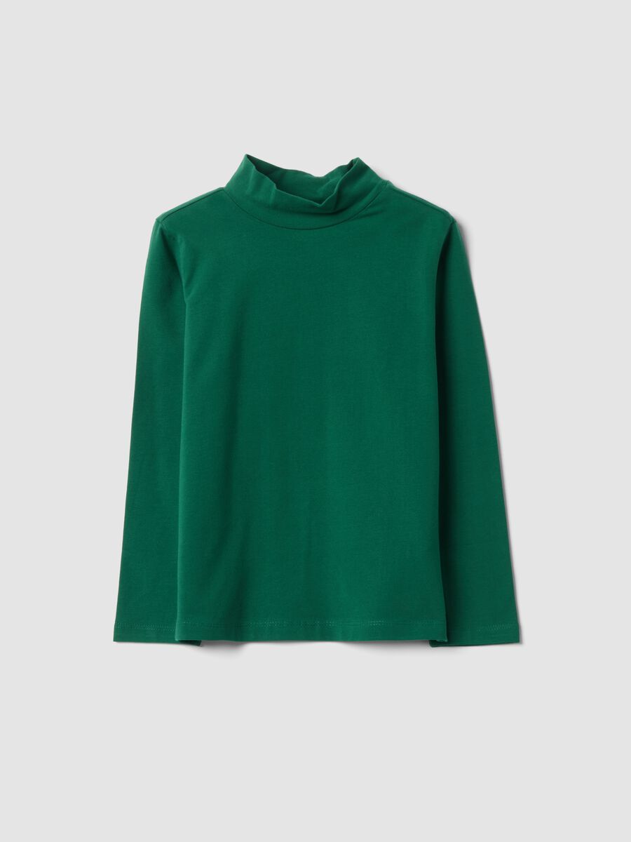 Green crew-neck T-shirt in stretch organic cotton_0
