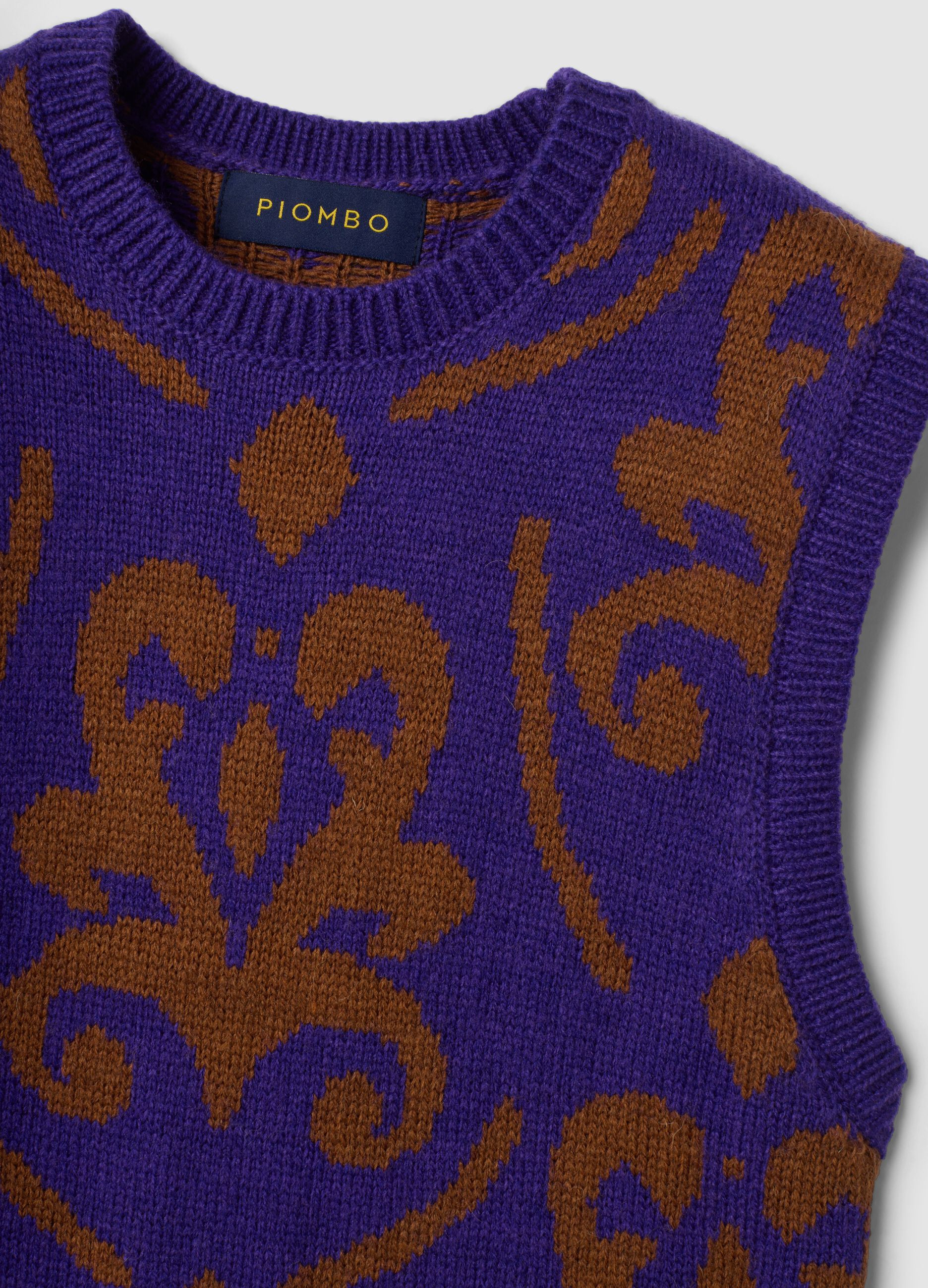 Purple and brown crew-neck wool-blend gilet