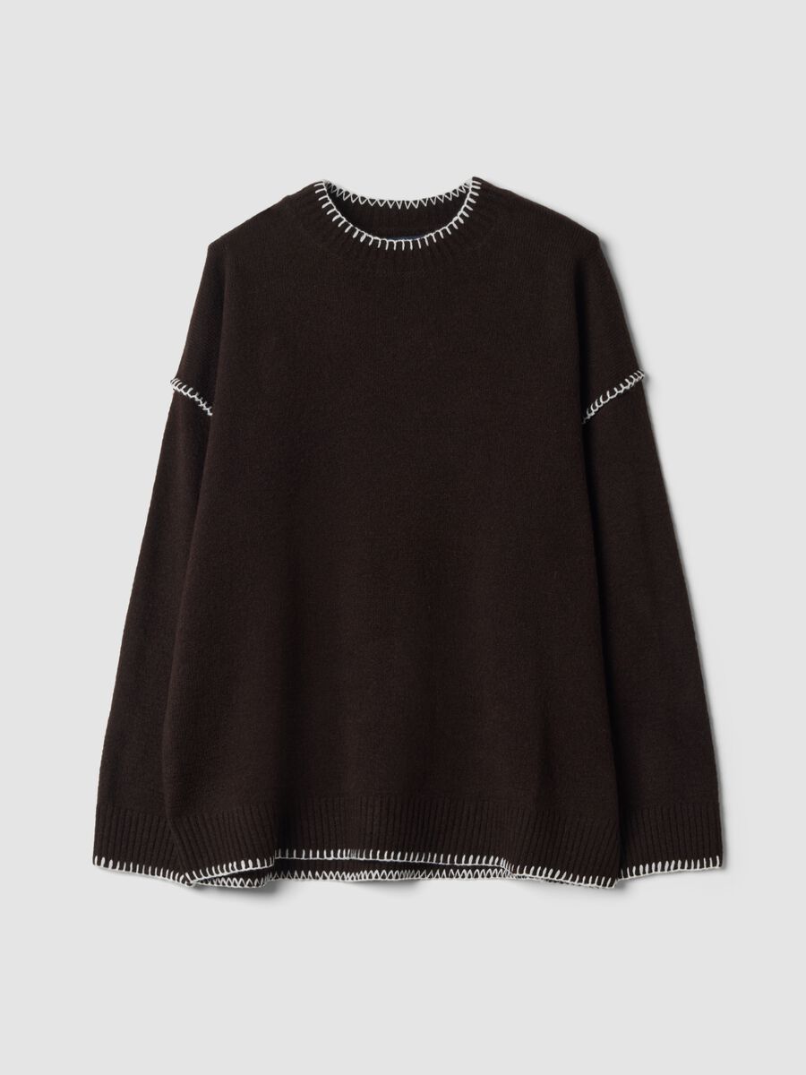 Brown stretch wool jumper with exposed seams, oversized fit_0