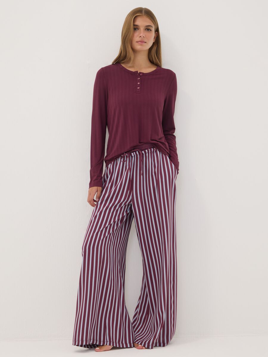 Purple pure viscose striped pyjama trousers_0