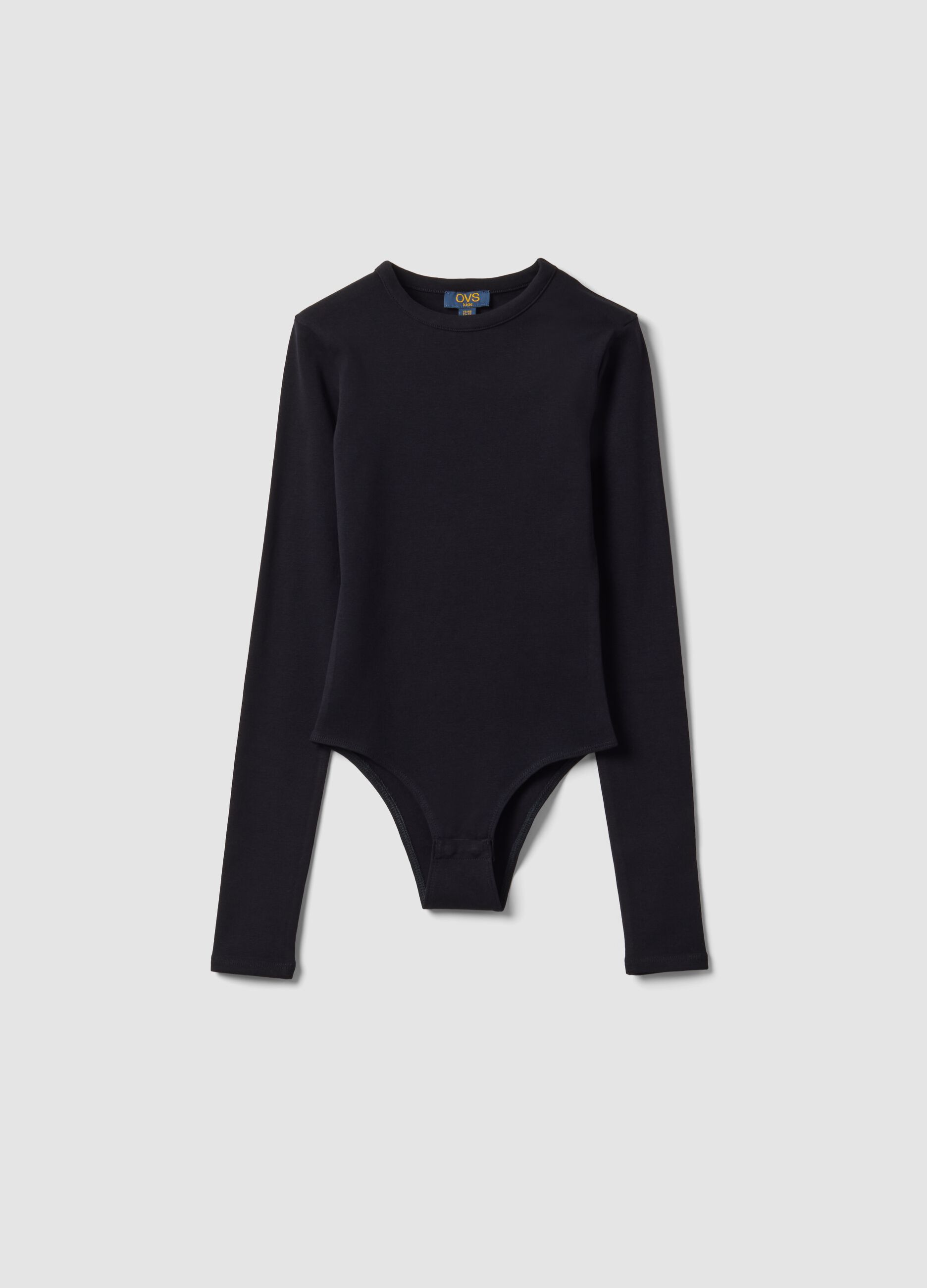 Black fitted stretch-cotton bodysuit with crew neck