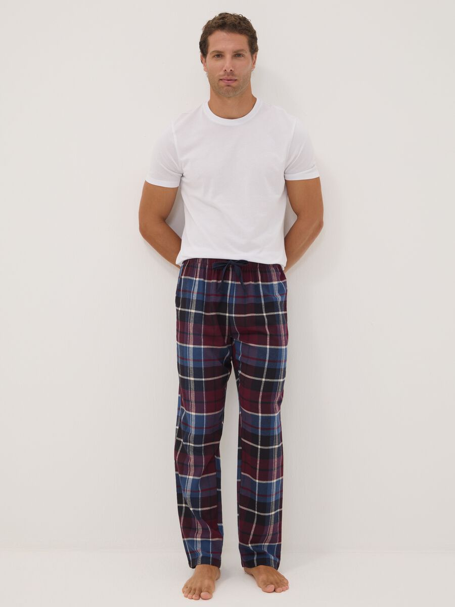 Red and blue checked organic cotton flannel pyjama trousers_0