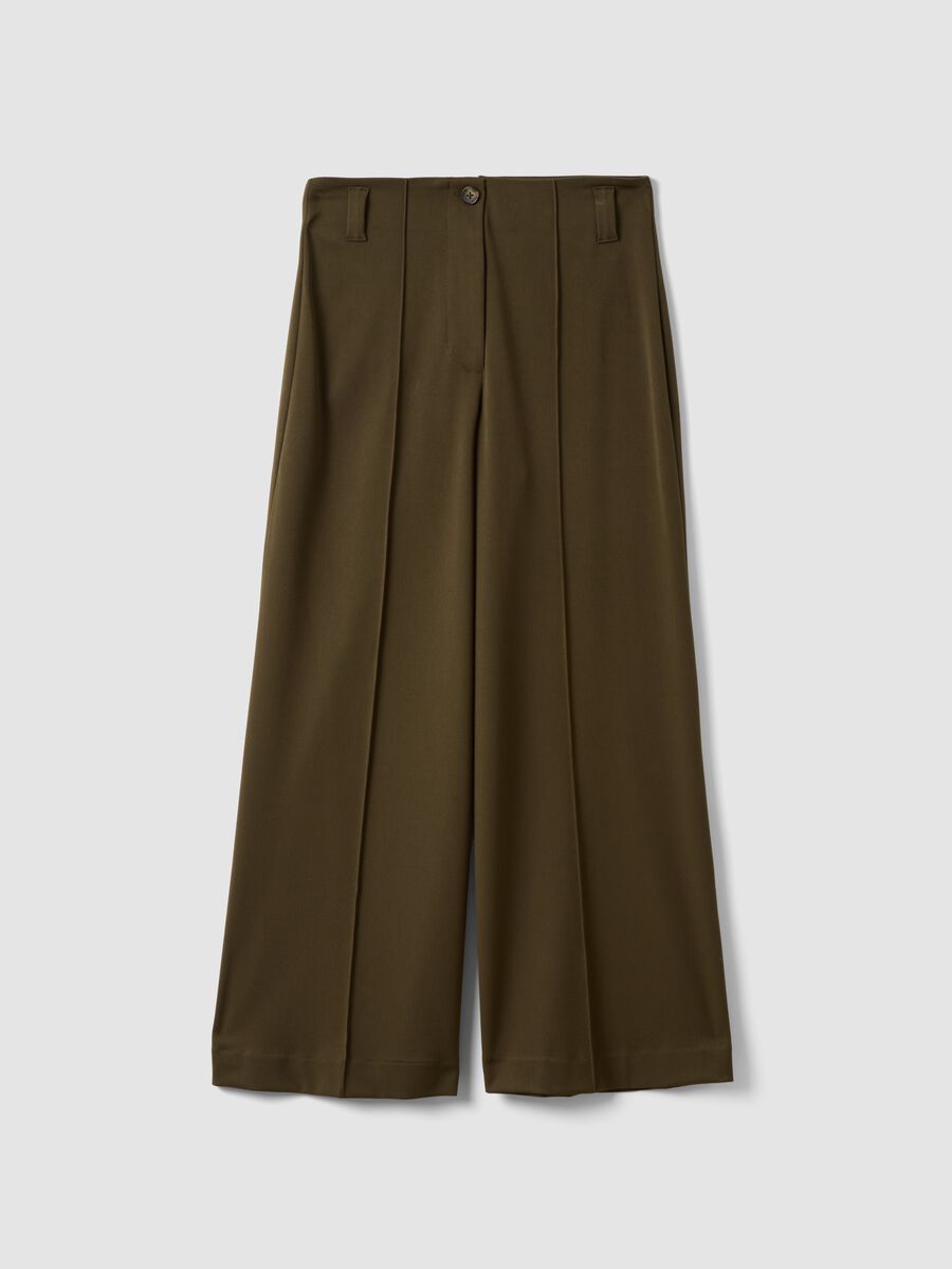 Green wide-leg stretch viscose chino trousers_0