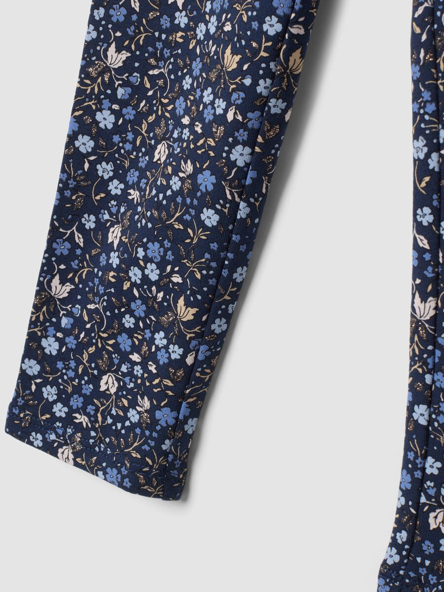 Blue skinny organic stretch cotton leggings with floral print_2