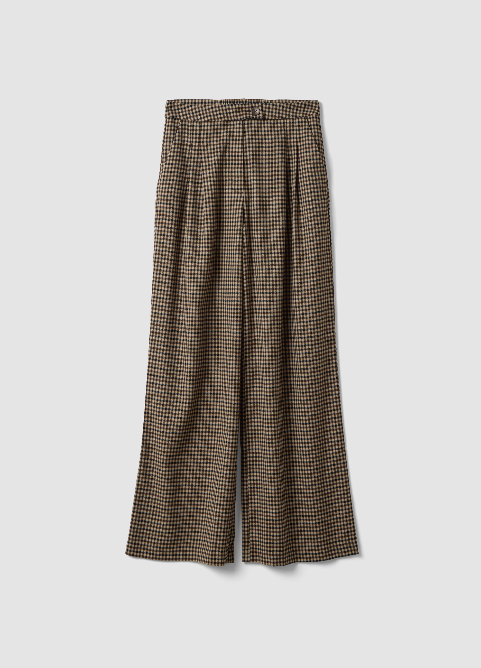 Pantaloni beige scuro e neri in viscosa e lana elasticizzata