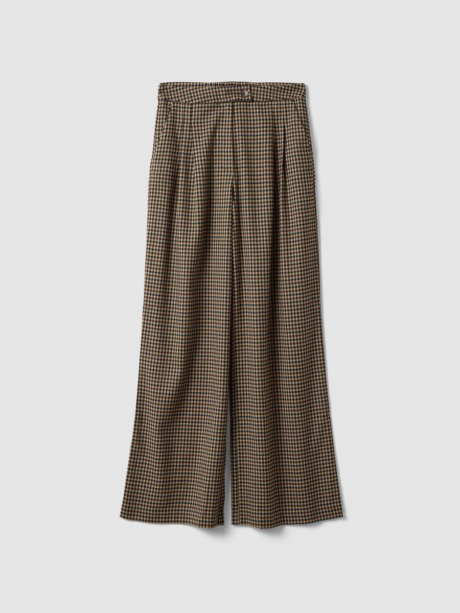 Dark beige and black viscose and stretch wool trousers_0