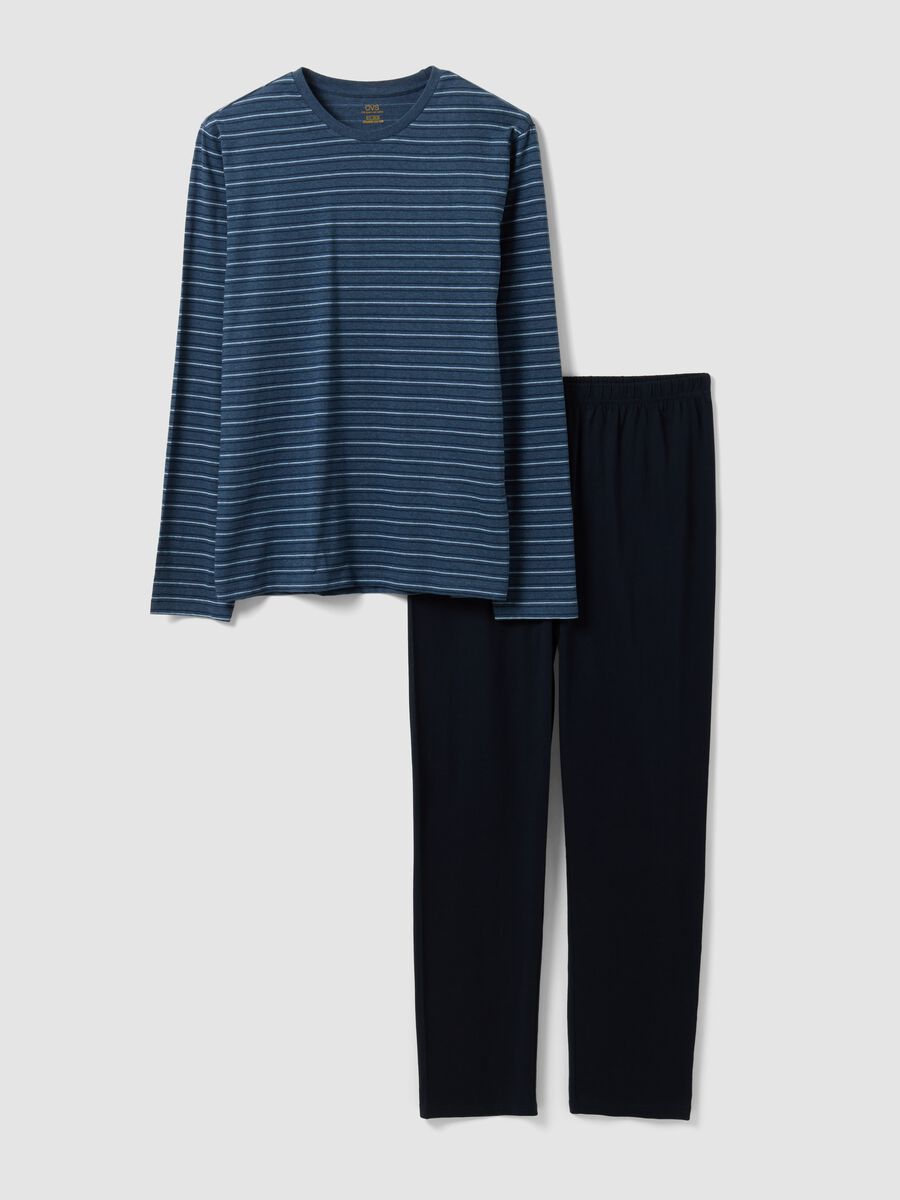 Blue and black striped organic cotton crew-neck pyjamas_4