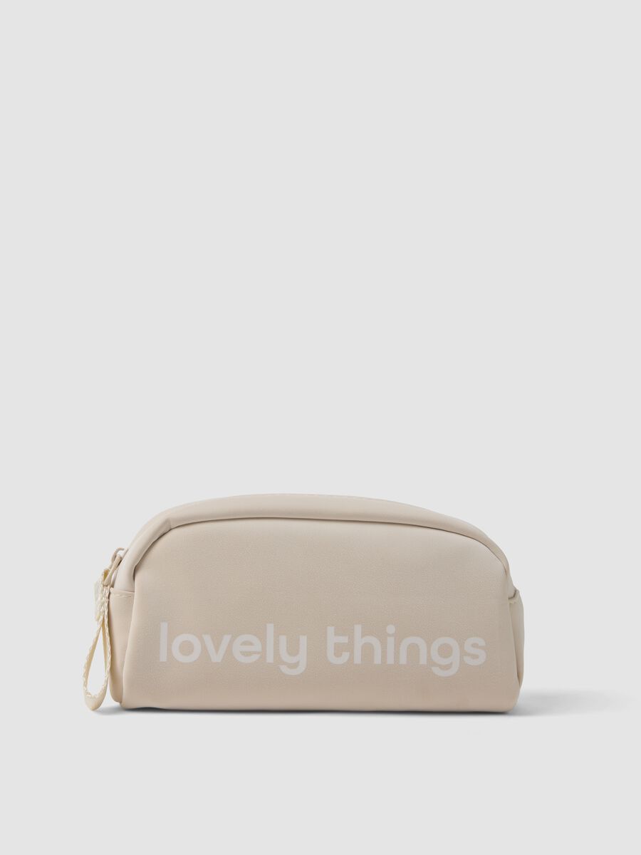 Beige zipped beauty pouch with wrist strap_0