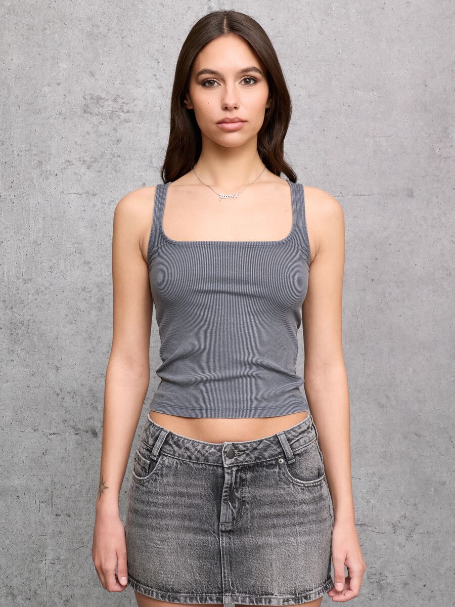 Vintage Grey Square-Neck Tank Top_0