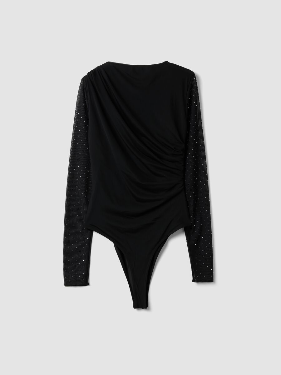 Black stretch-fabric bodysuit with crew neck_2