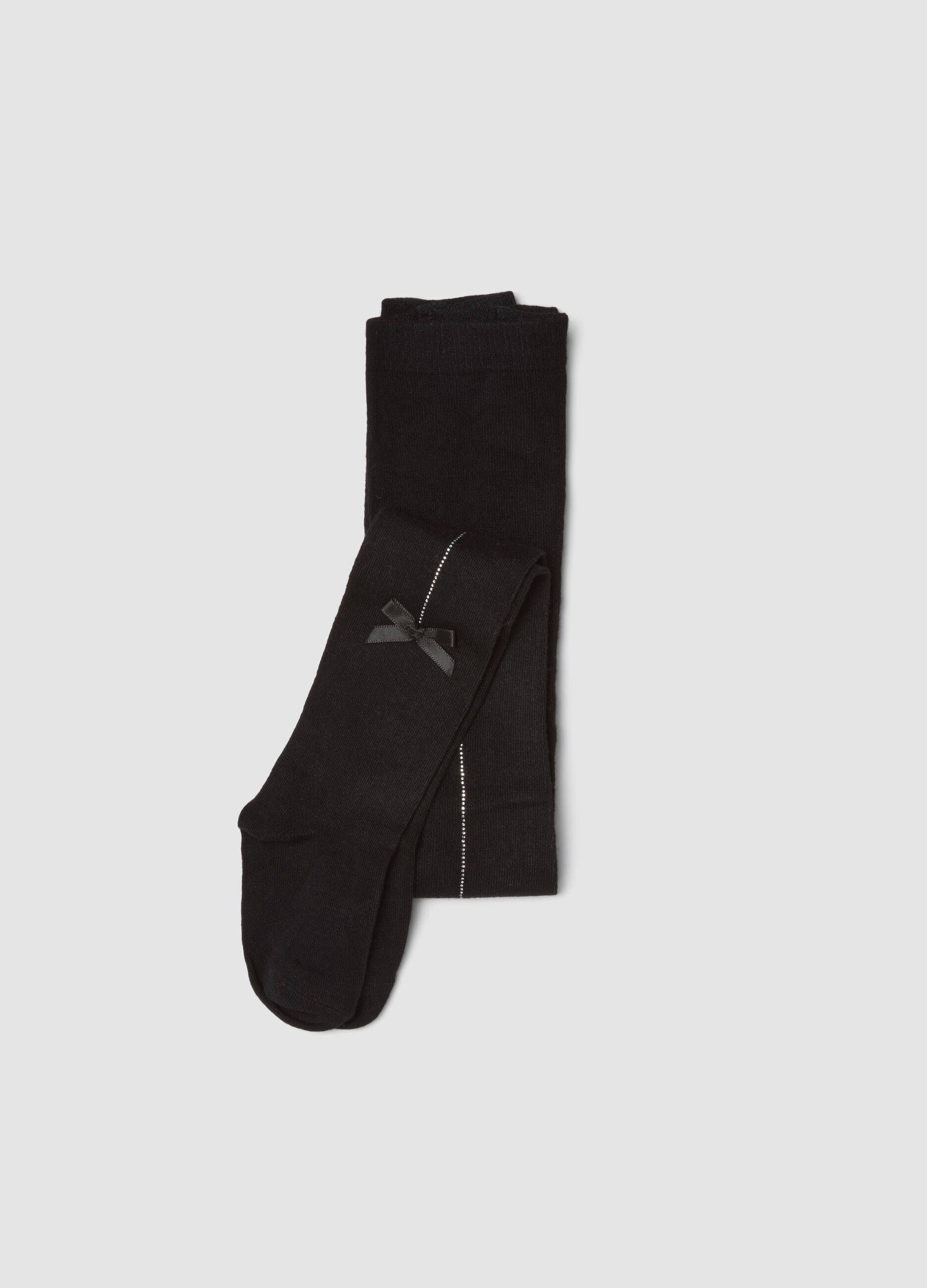 Collant neri in tessuto elasticizzato con fiocchetto