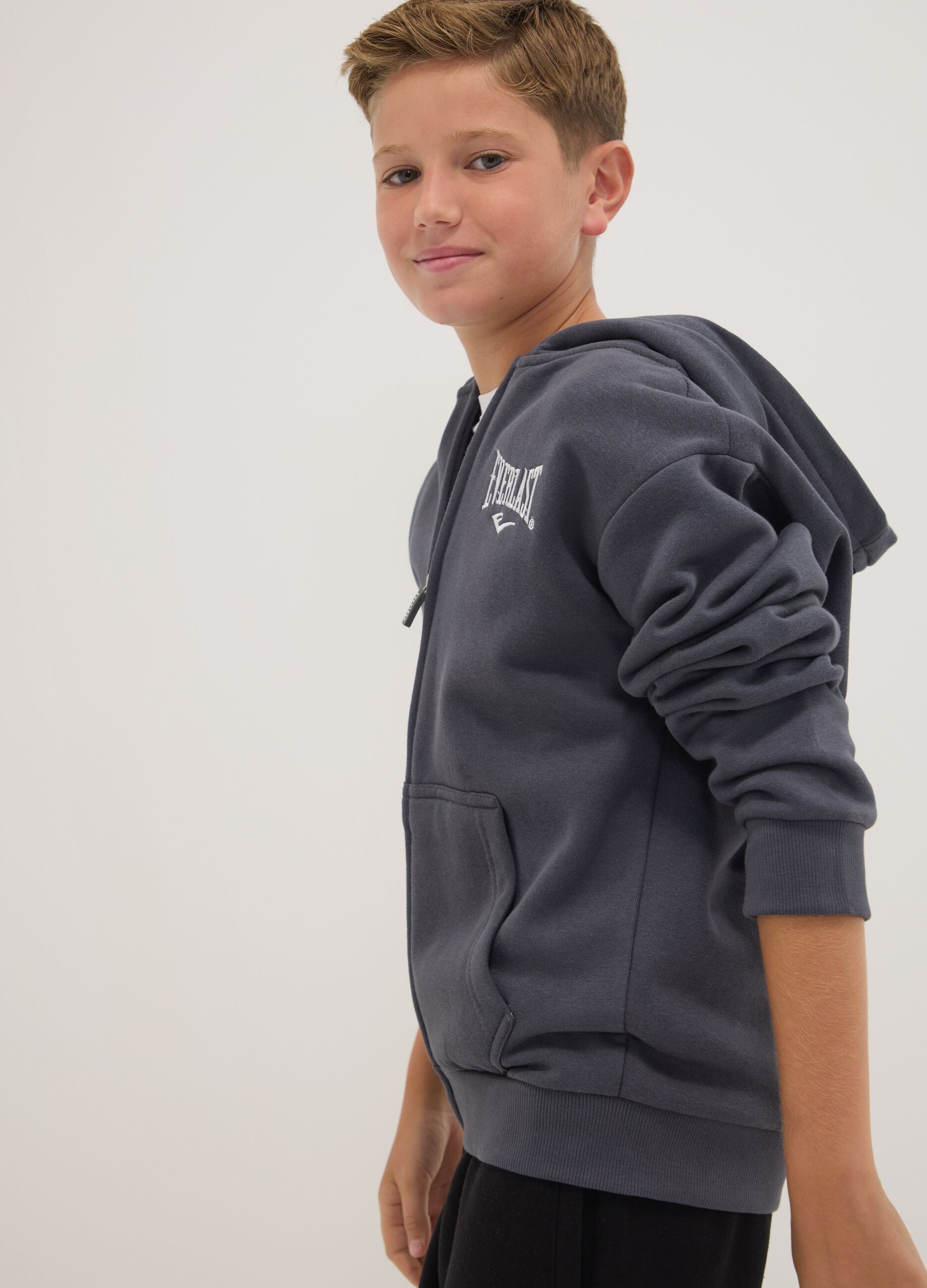 Grey full-zip cotton-blend hooded sweatshirt for boys
