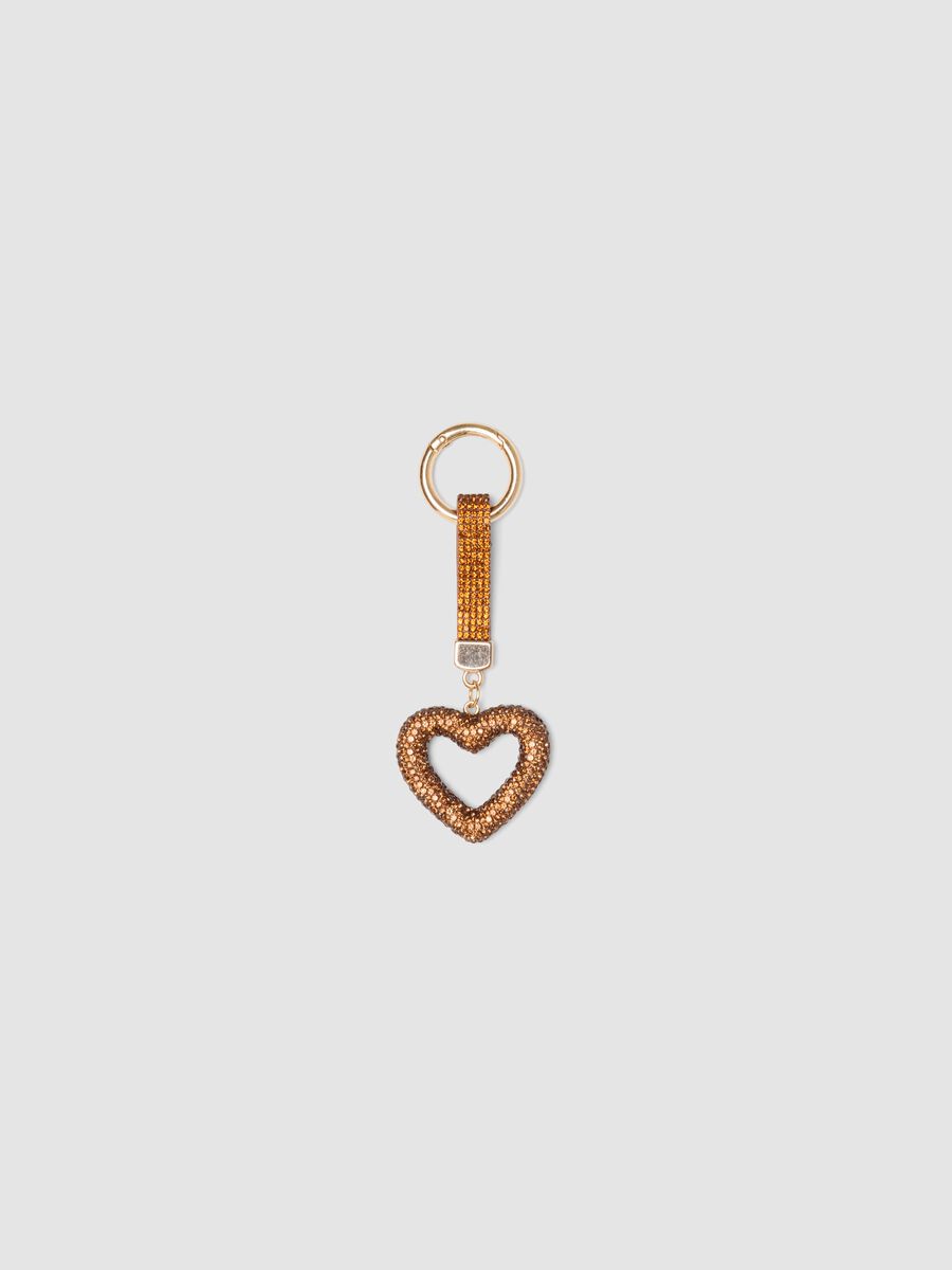 Brown keyring with embellished heart charm_0