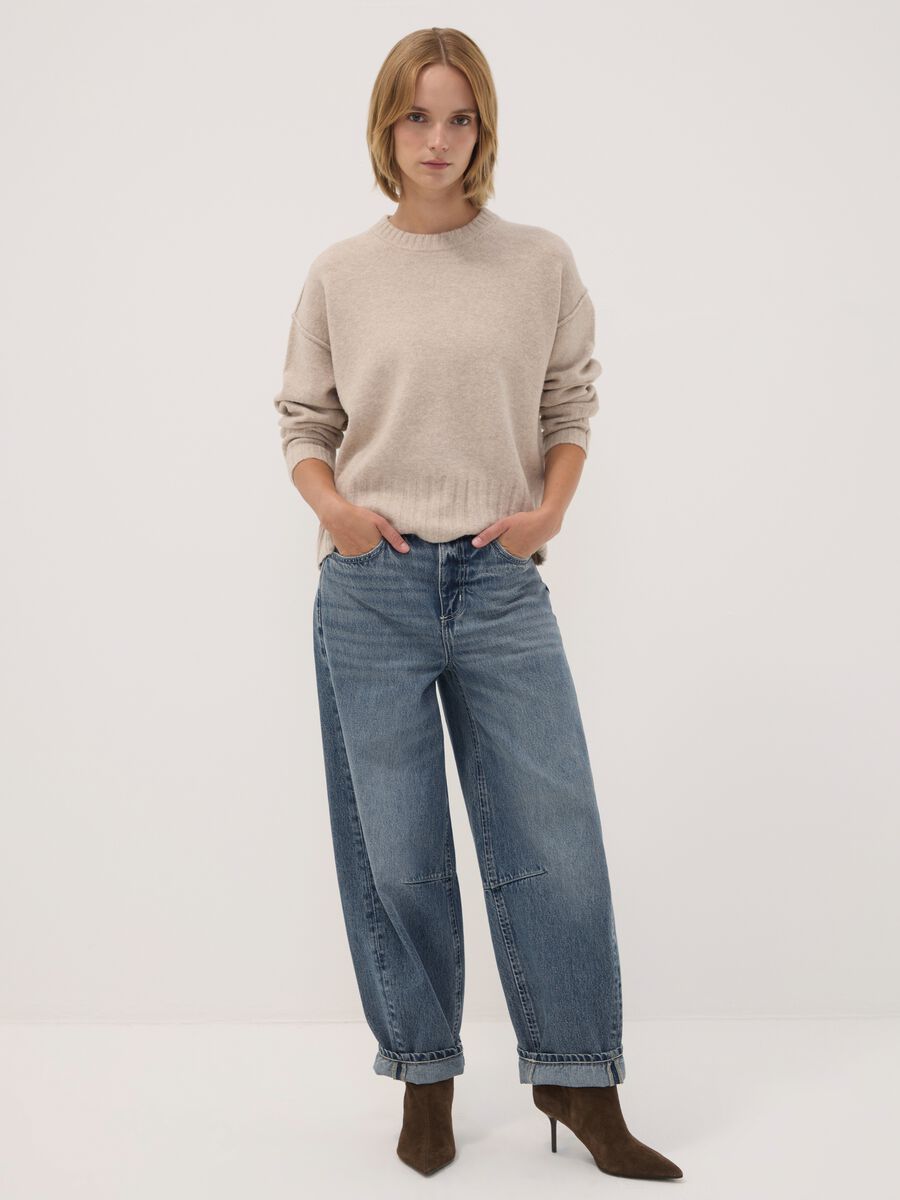 Beige crew-neck jumper in stretch fabric_2