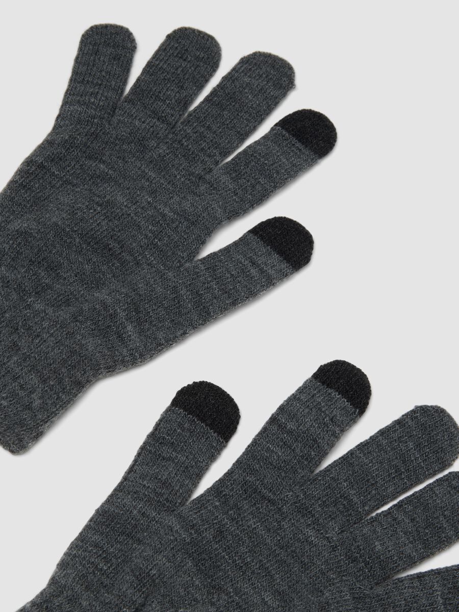 Grey knitted stretch-fabric gloves_1