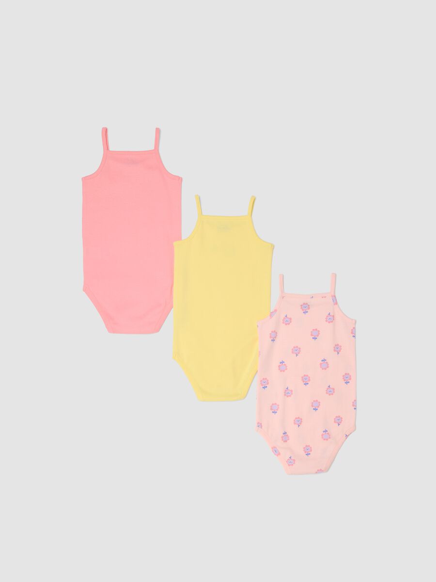 Sleeveless multicolour cotton bodysuit tripack for baby girls_1