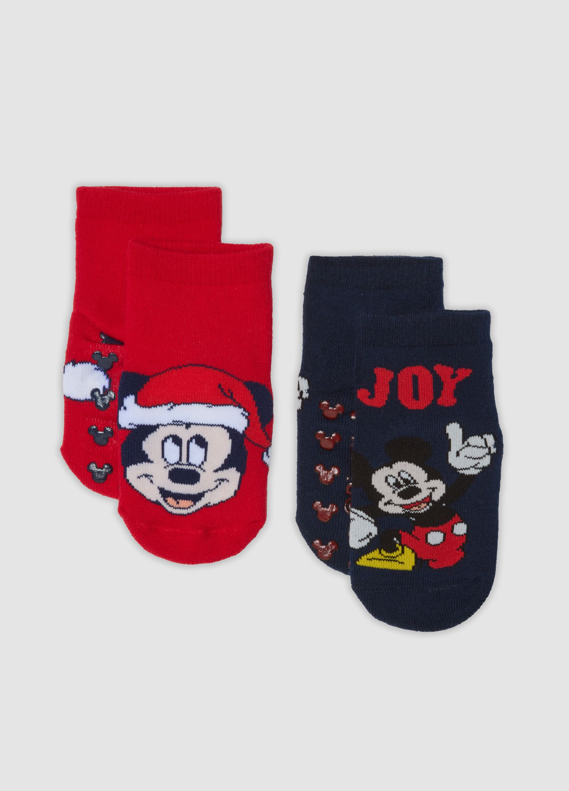 2-pack of short anti-slip socks in stretch organic cotton Mickey & Friends