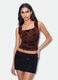 Red fitted stretch top with floral print_0