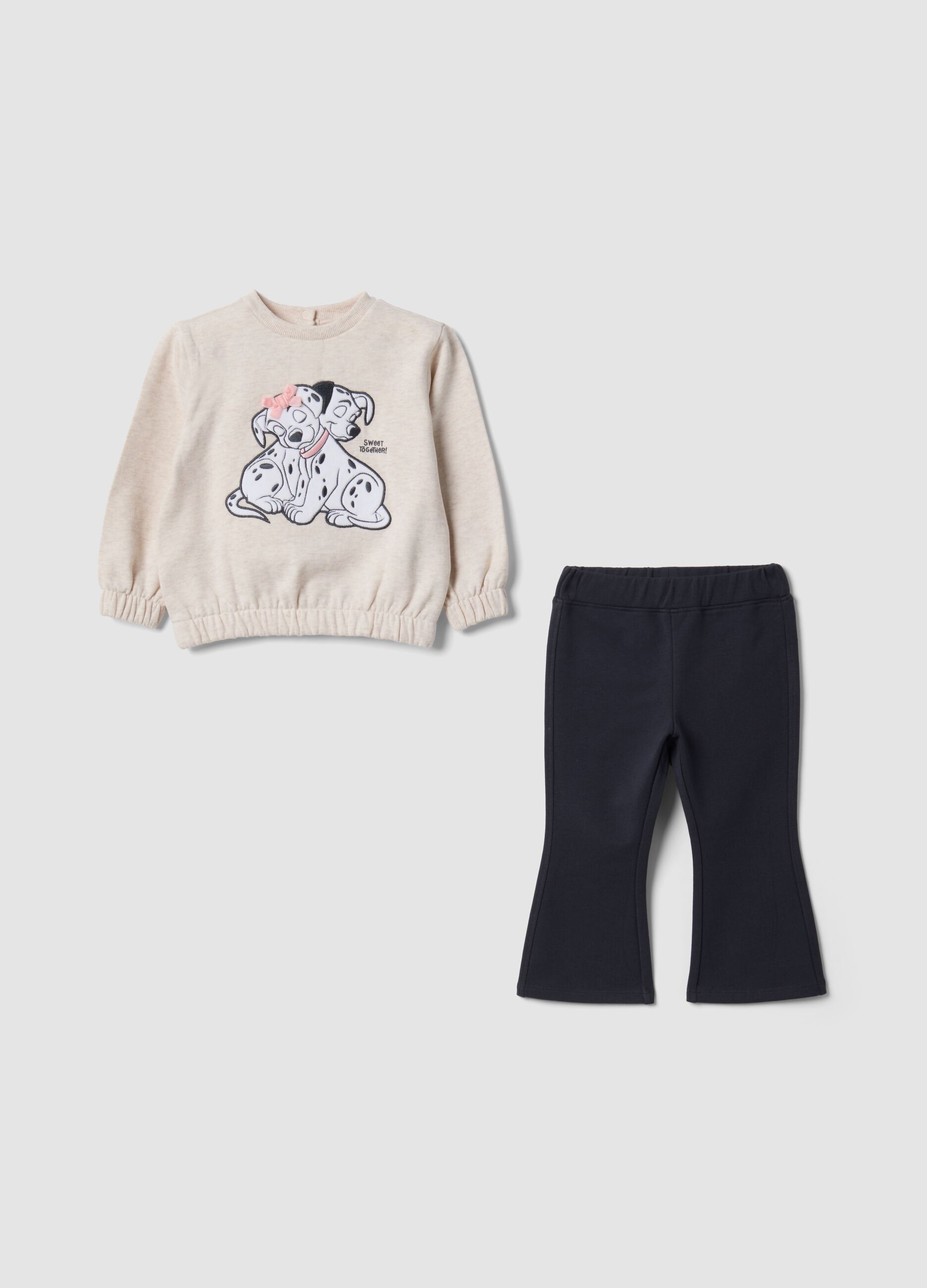 Beige and black organic cotton-blend set with 101 Dalmatians print