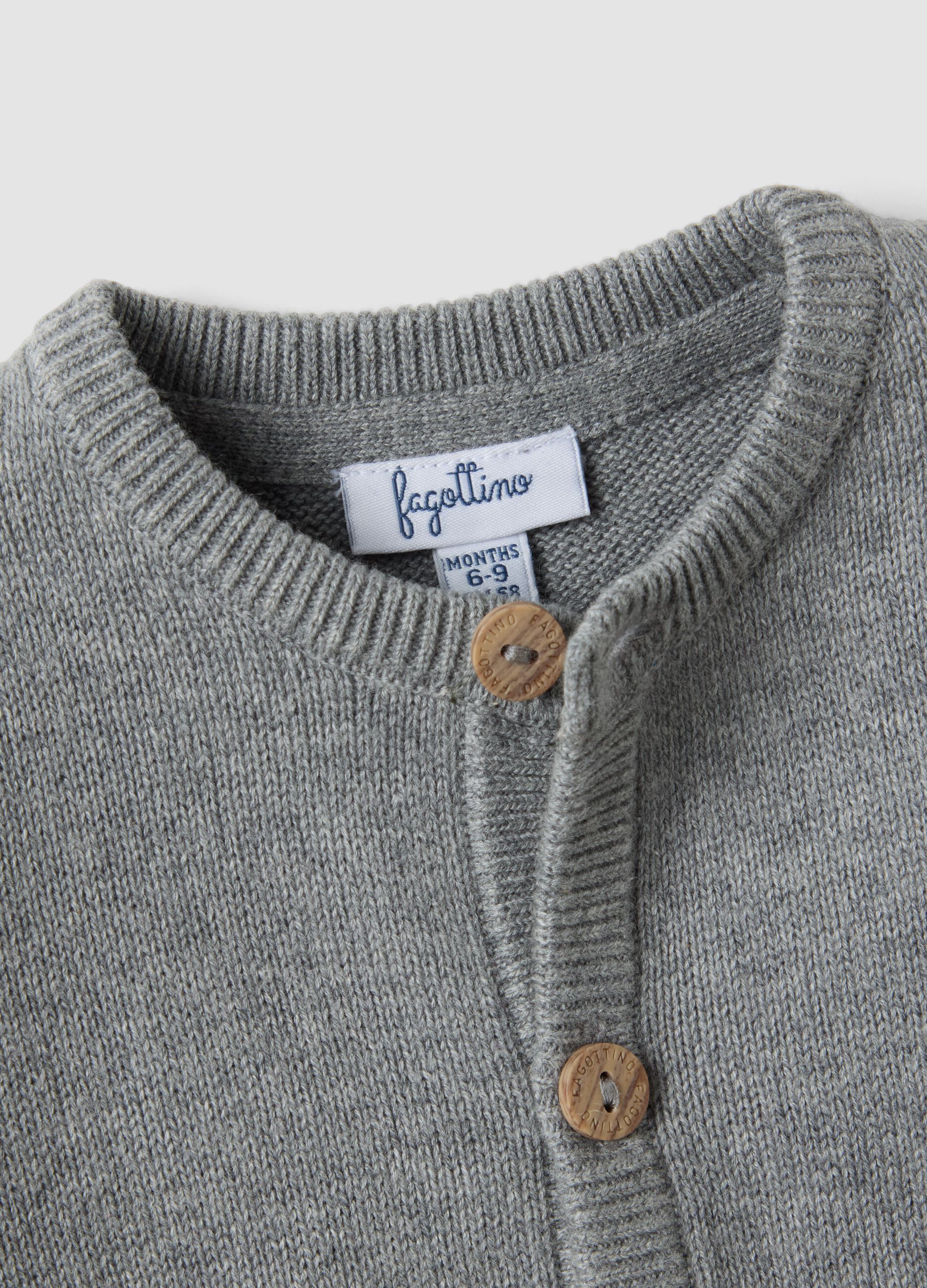 Grey cardigan in pure organic cotton knit for babies