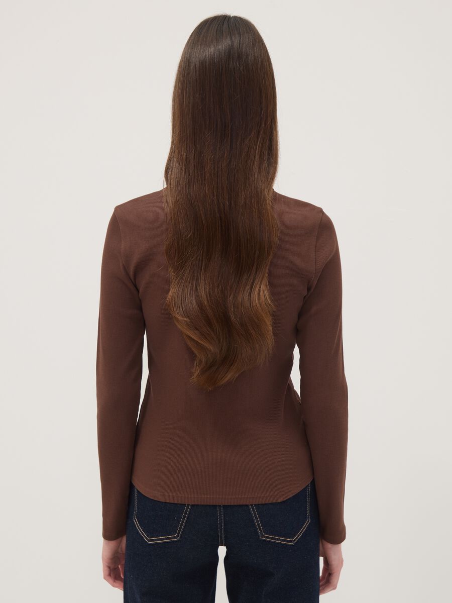 Brown long-sleeve pure cotton T-shirt_3