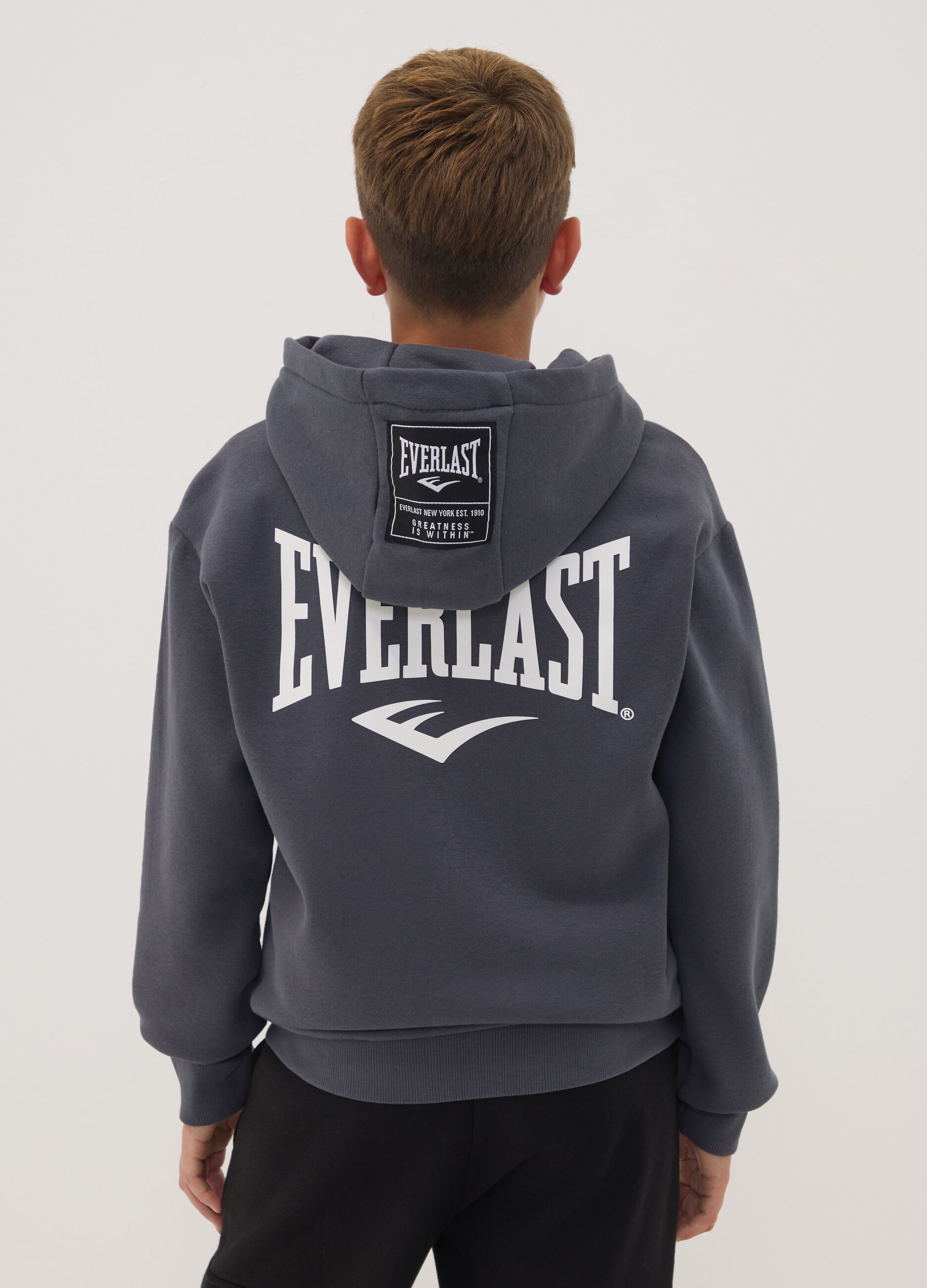 Grey full-zip cotton-blend hooded sweatshirt for boys