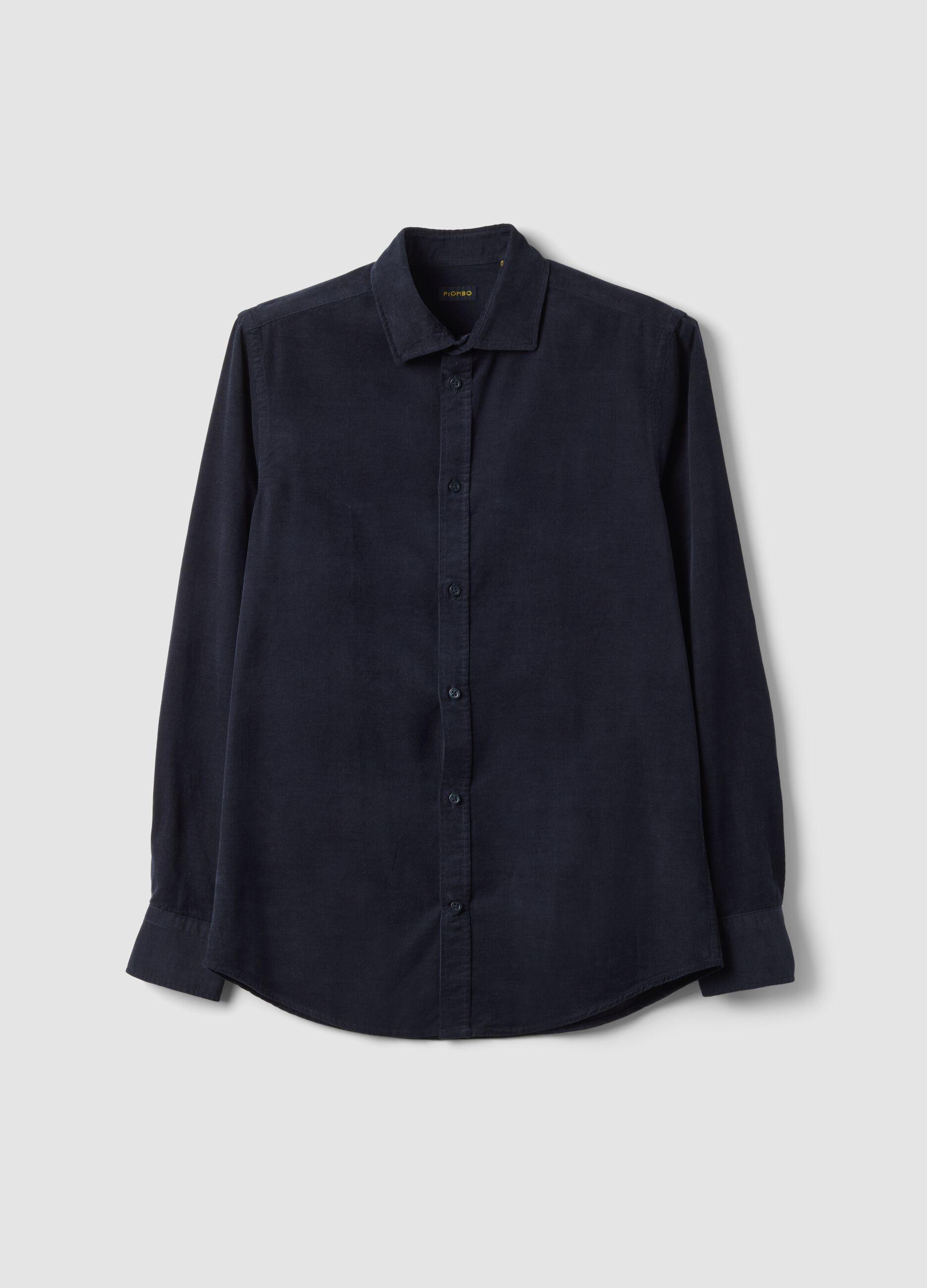 Ocean blue pure cotton ribbed shirt, regular fit