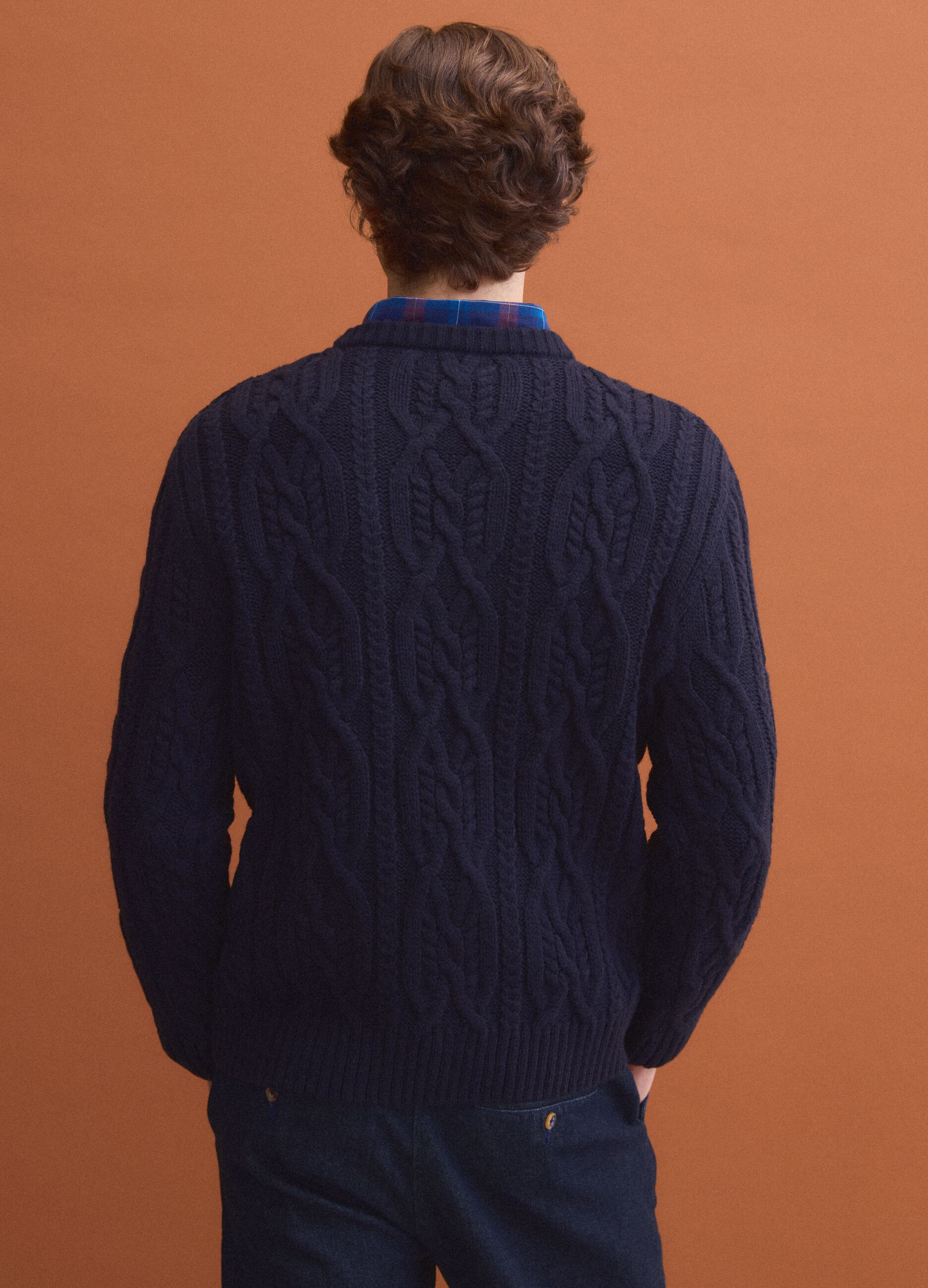 Blue jacquard wool-blend jumper, regular fit
