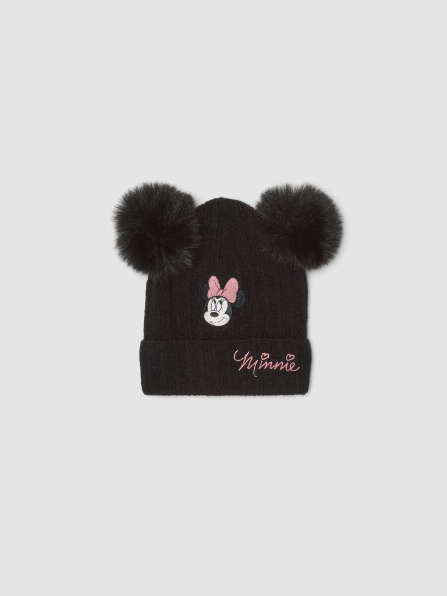 Black hat with pom-poms and Minnie embroidery_0